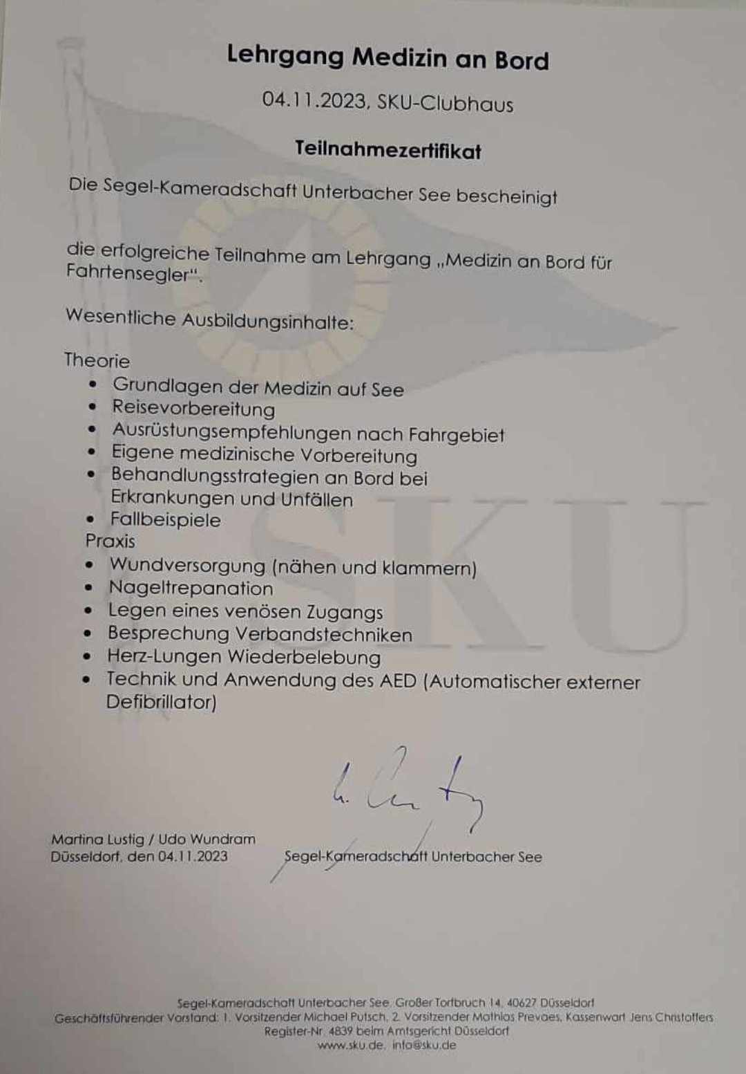 Teilnahmezertifikat, Daniela Berg